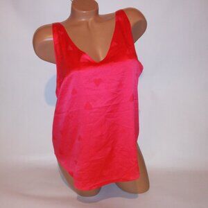 Victoria Secret Camisole Sleepwear Tank Top Coral Orange Satin Hearts Sleep Paja